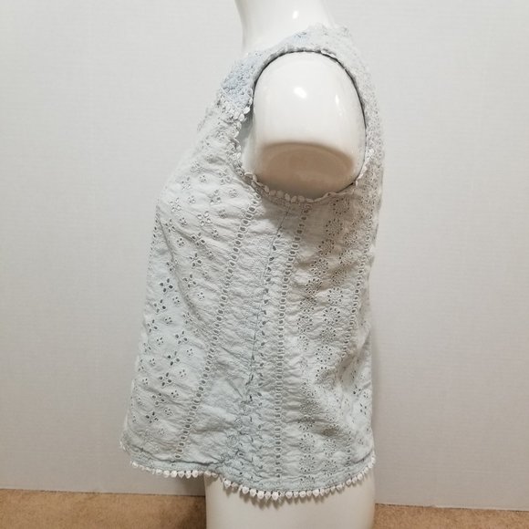 Joie top Small floral eyelet v-neck pom trim crochet detailing sleeveless v-neck - Picture 2 of 11